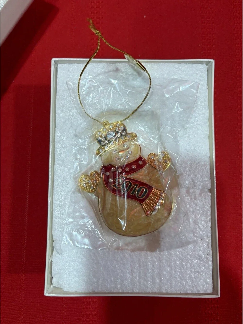 Danbury Mint 2010 Snowman Christmas Ornament Crystals Enamel Gold Tone